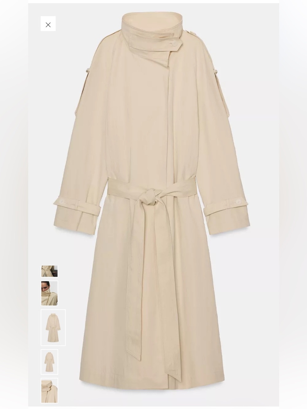 Zara Light Cream Long Trench Coat with Tie Belt - Picture 5 of 7